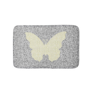 White Lace Butterfly On Silver Glitter Bath Mat