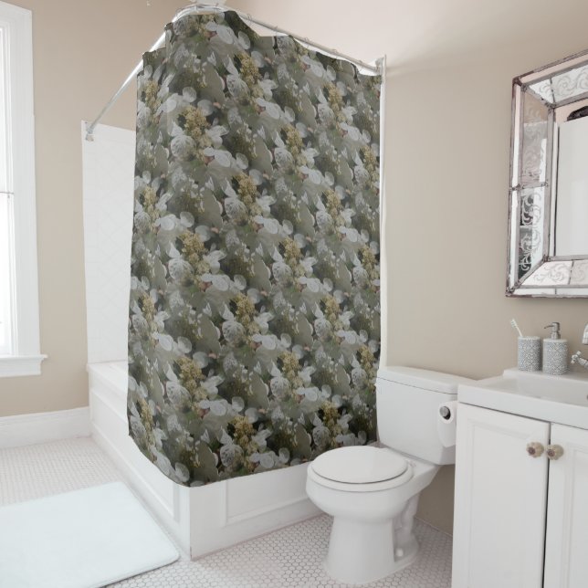 White Lace Cap Hydrangea Flowers  Shower Curtain (In Situ)