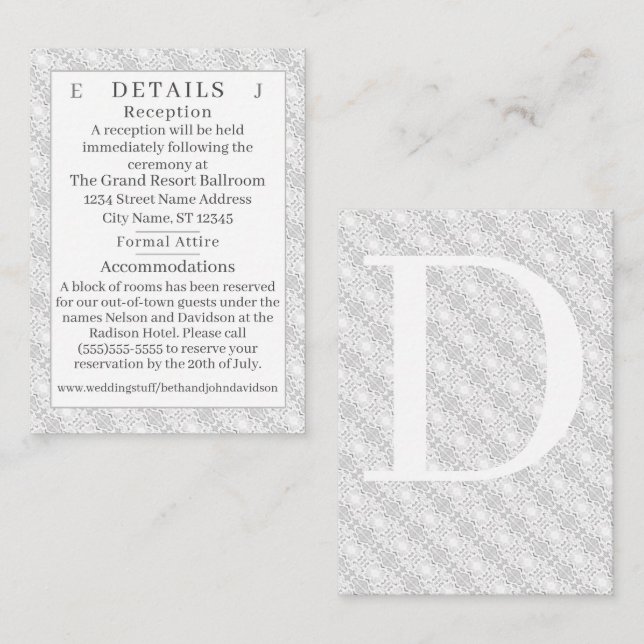 White Lace Catholic Monogrammed Details Enclosure Card (Front/Back)