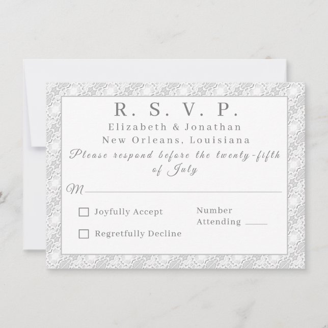 White Lace Catholic Monogrammed Response Card (Front)
