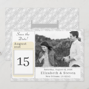 White Lace Catholic Monogrammed Save The Date