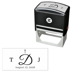 White Lace Catholic Monogrammed Self-inking Stamp