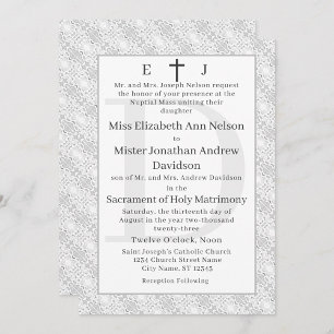 White Lace Catholic Monogrammed Wedding Invitation