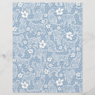 White Lace Cats on Baby Blue Arts & Craft Paper