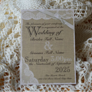 White Lace Country Wedding Invitation