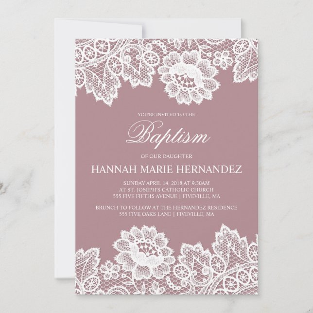 White Lace Custom Colour Baptism Invitation (Front)