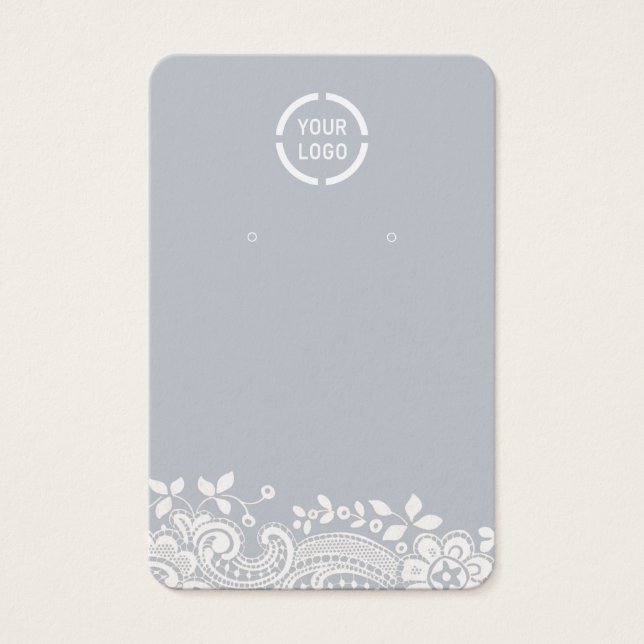 White lace custom logo dusty blue earring display (Front)