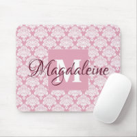 White Lace Damask on Dusty Rose Name & Monogram