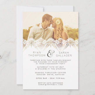 White Lace Engagement Wedding Photo Invite