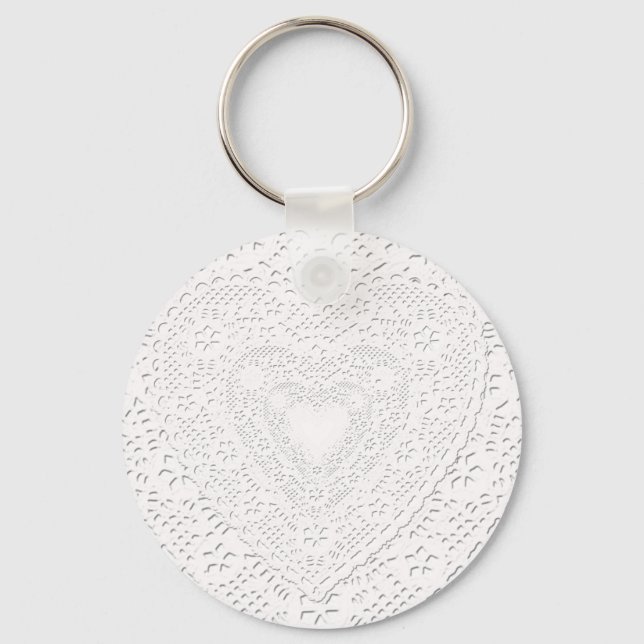 White Lace Fabric  Background Template Key Ring (Front)