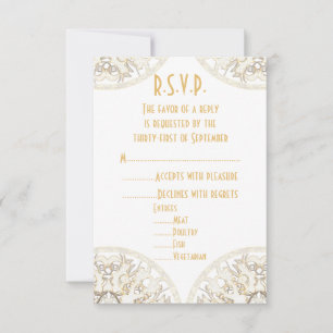 White lace filigree antique damask wedding R.S.V.P RSVP Card