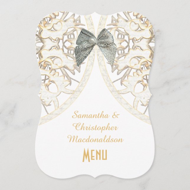 White lace filigree damask wedding menu