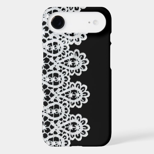 White lace forms a delicate border against black Case-Mate iPhone case (Back)