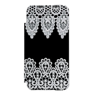 White lace forms a delicate border against black incipio watson™ iPhone 5 wallet case