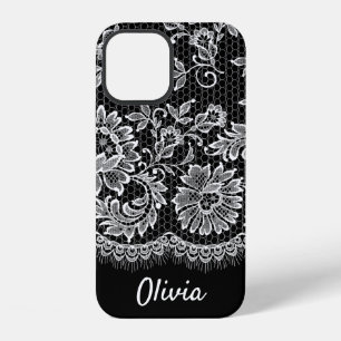 White Lace Fringe On Black Case-Mate iPhone Case