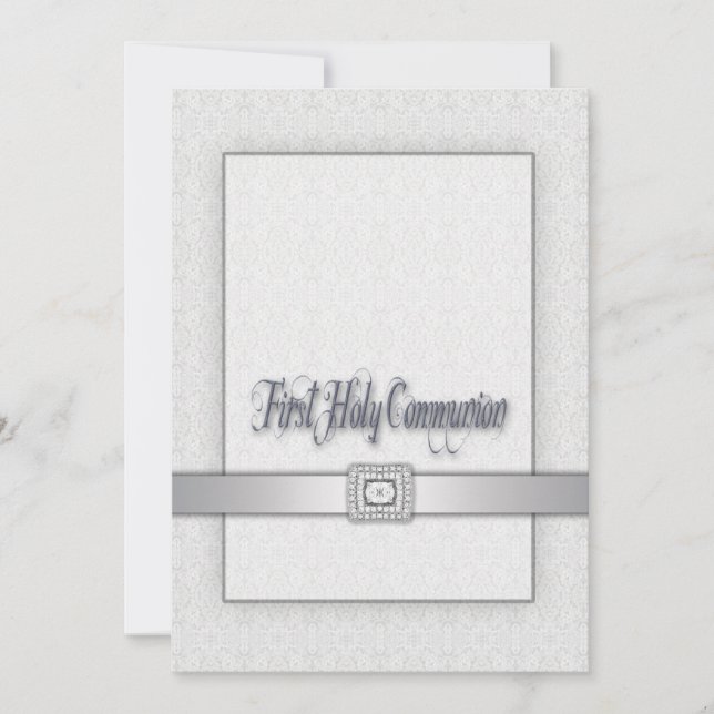 White Lace Girls First Communion Invitation (Front)