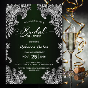 White Lace Green Bridal Shower Invitation