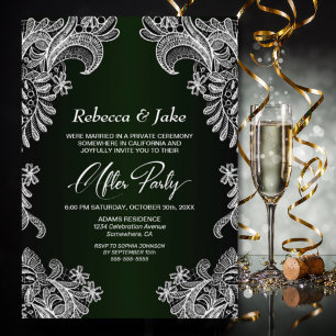 White Lace Green Wedding After Party Invitation