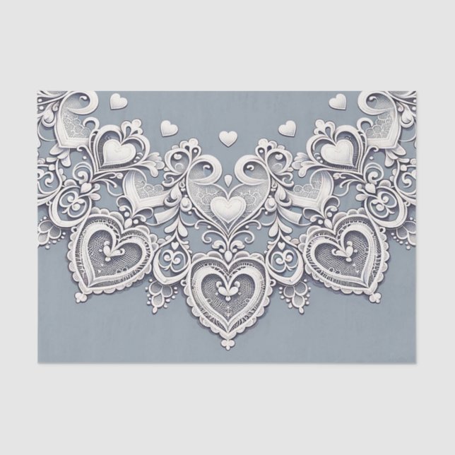 White Lace Hearts Romantic Charm Bridal Shower  Tissue Paper (Front)