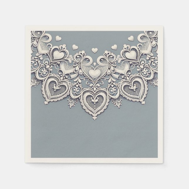 White Lace Hearts Romantic Charm Elegant Napkin (Front)