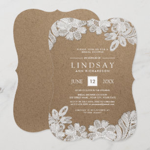 White Lace   Kraft Paper Bridal Shower Invitations