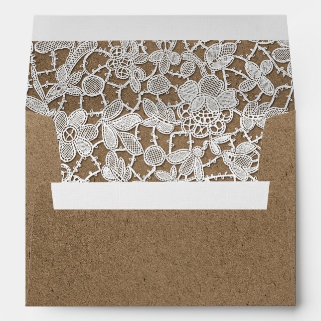 White Lace | Kraft Paper Custom Wedding Envelopes (Back (Bottom))