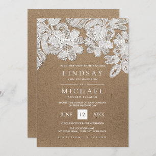 White Lace   Kraft Paper Wedding Invitations