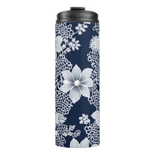 WHITE LACE LOOK ON BLUE DENIM LOOK TEXTURES THERMAL TUMBLER