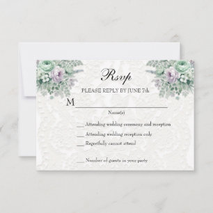 White Lace MInt Green Lavender Floral RSVP