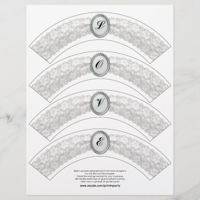 White Lace Monogram Cupcake Wrapper (Front)