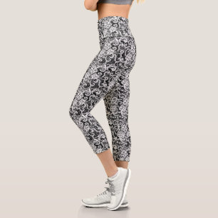 White Lace On Black Capri Leggings