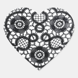 White Lace on Black (Heart-Shaped Stickers) Heart Sticker