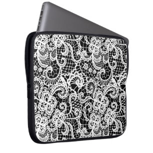 White Lace On Black Laptop Sleeve