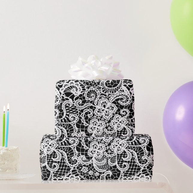 White Lace On Black Wrapping Paper (Party Gifts)