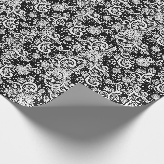 White Lace on Black  Wrapping Paper (Corner)