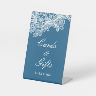 White Lace on Blue Cards & Gifts Pedestal Sign