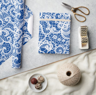 White Lace On blue Wrapping Paper