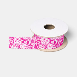 White Lace on Bright Pink Satin Ribbon