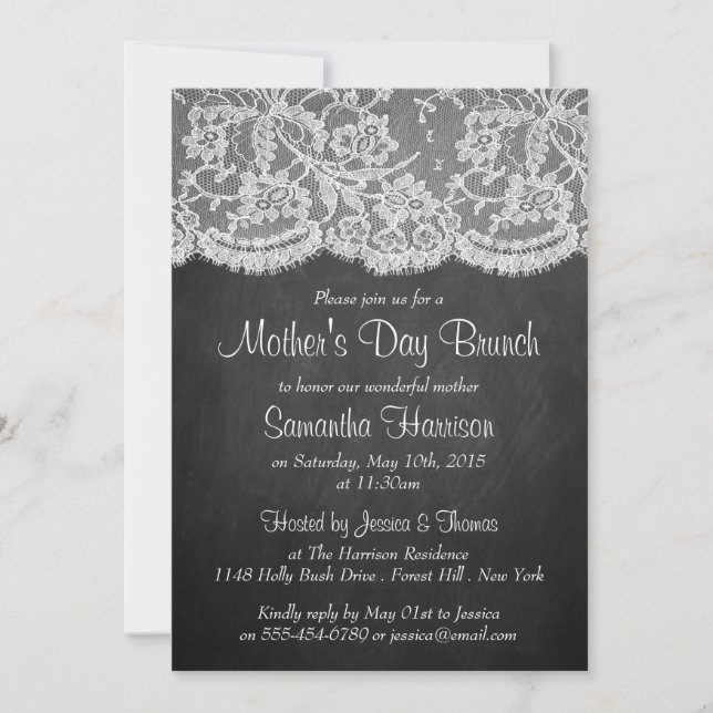 White Lace On Chalkboard Mother's Day Brunch Invitation (Front)