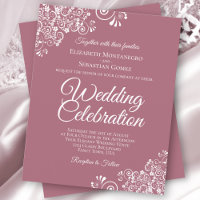 White Lace on Dusty Rose BUDGET Wedding Invitation