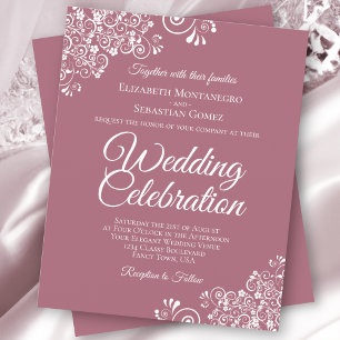 White Lace on Dusty Rose BUDGET Wedding Invitation
