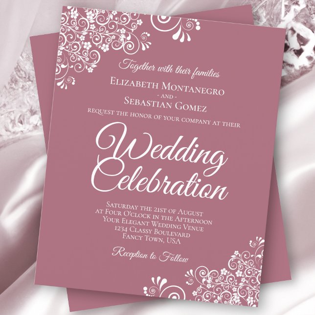 White Lace on Dusty Rose BUDGET Wedding Invitation (Creator Uploaded)