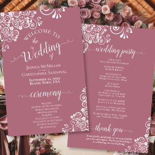 White Lace on Dusty Rose Budget Wedding Program