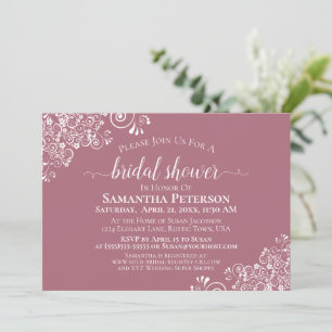 White Lace on Dusty Rose Elegant Bridal Shower Invitation