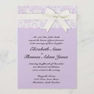 White Lace on Lilac Wedding Invitation