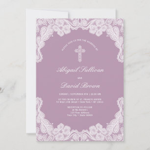 White Lace on Lilac Wedding Invitation
