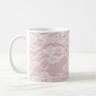 White Lace on Pastel Pink Linen Texture Coffee Mug