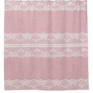 White Lace on Pastel Pink Linen Texture Shower Curtain