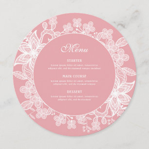 White Lace on Pink Round Menu