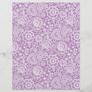 White Lace on Purple Arts & Craft Scrapbook Paper